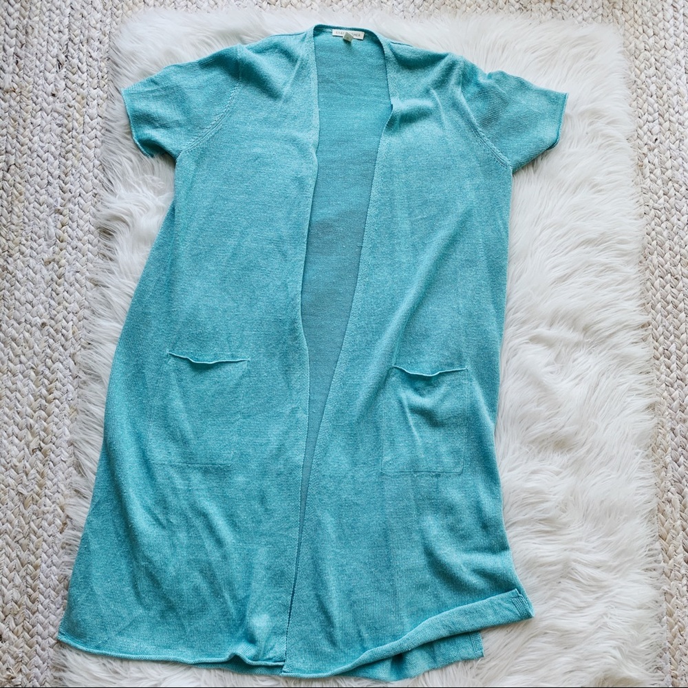 Eileen Fisher Blue Linen Long Cardigan